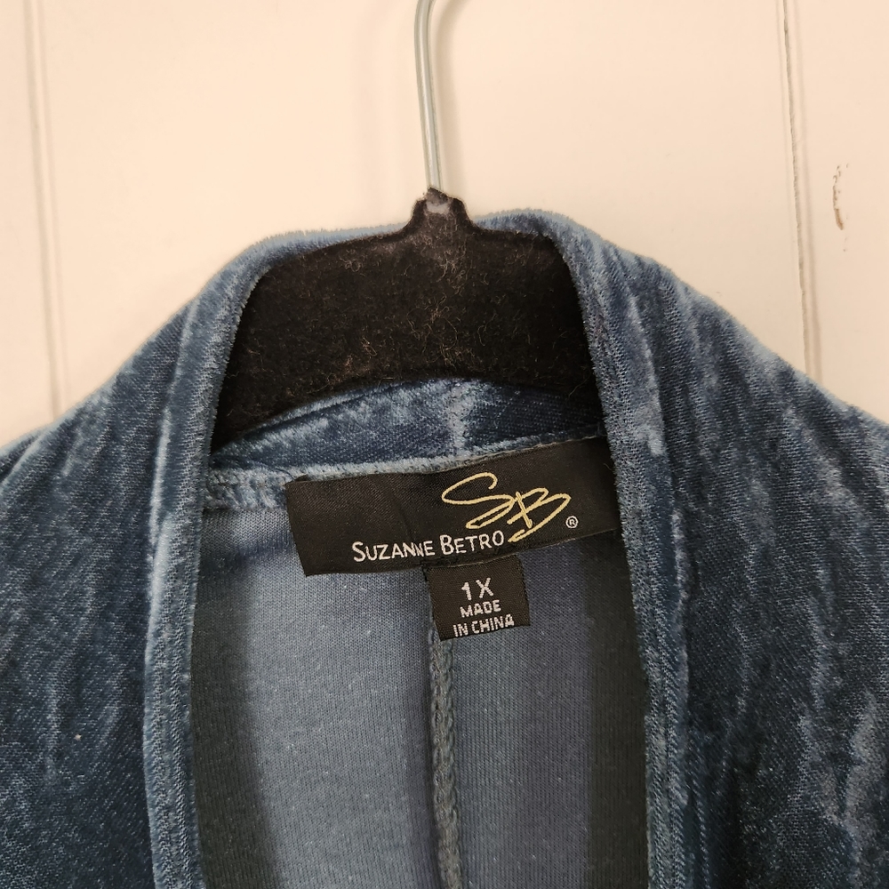 Suzanne Betro Blue Velvet Draped Duater Cardigan Long Boho Bohemian Formal - Picture 7 of 10